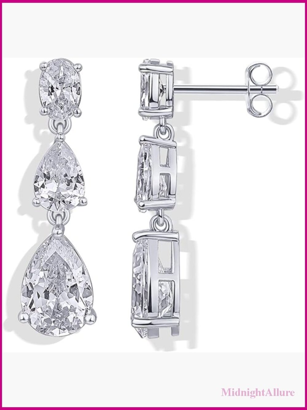 Crystal Long Linear Bridal Drop Earrings - 925 Sterling Silver Posts
